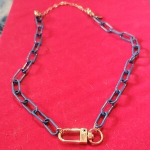 Blue and Rhodium Plated Silver Paper Clip Chain Necklace